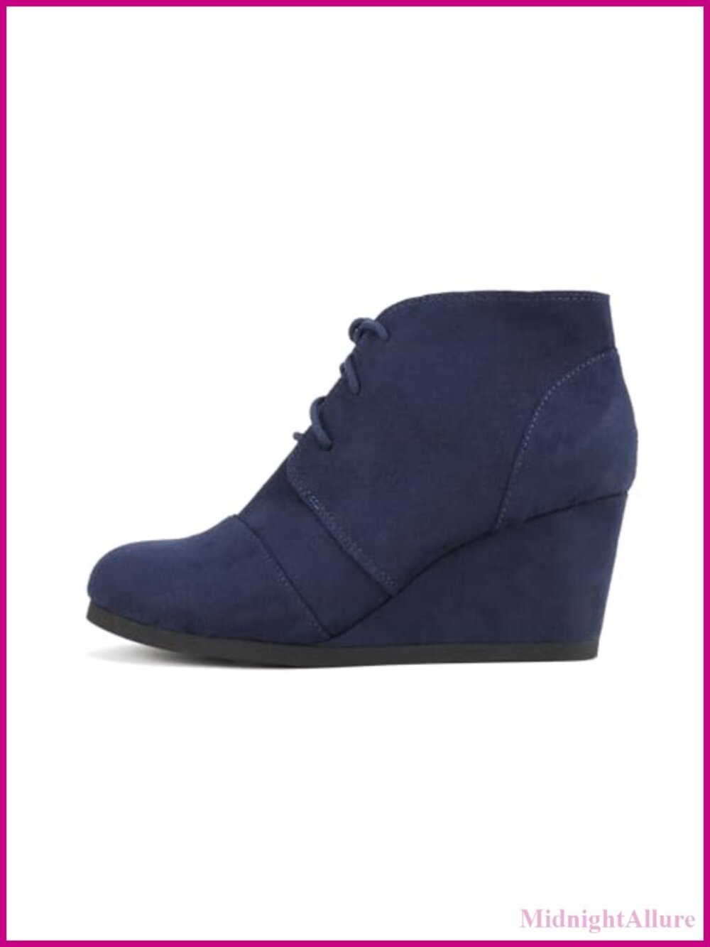 Lace Up Rounded Toe Low Wedge Ankle Bootie Imitation Suede